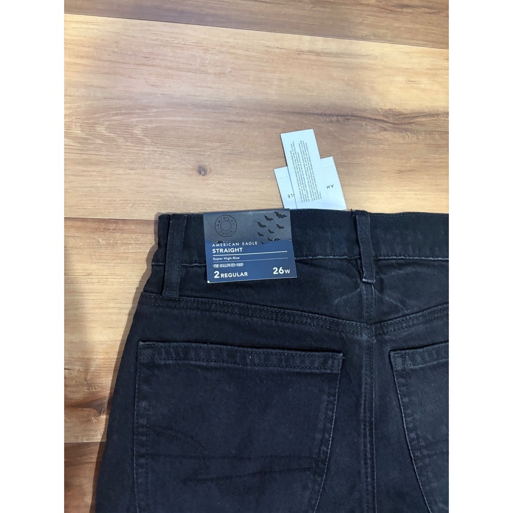 American Eagle Halloween Bat Embroidered Super High-Rise Straight Jeans Black 2R - Picture 5 of 7